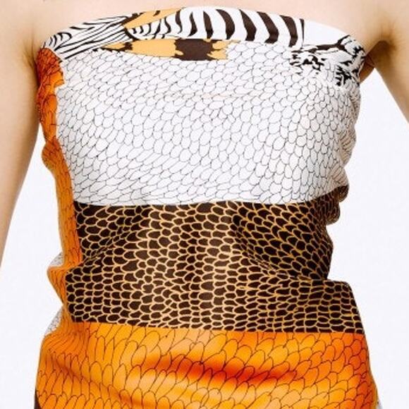 Abstract Print Scarf Orange, Ivory, Black - Picture 2 of 2